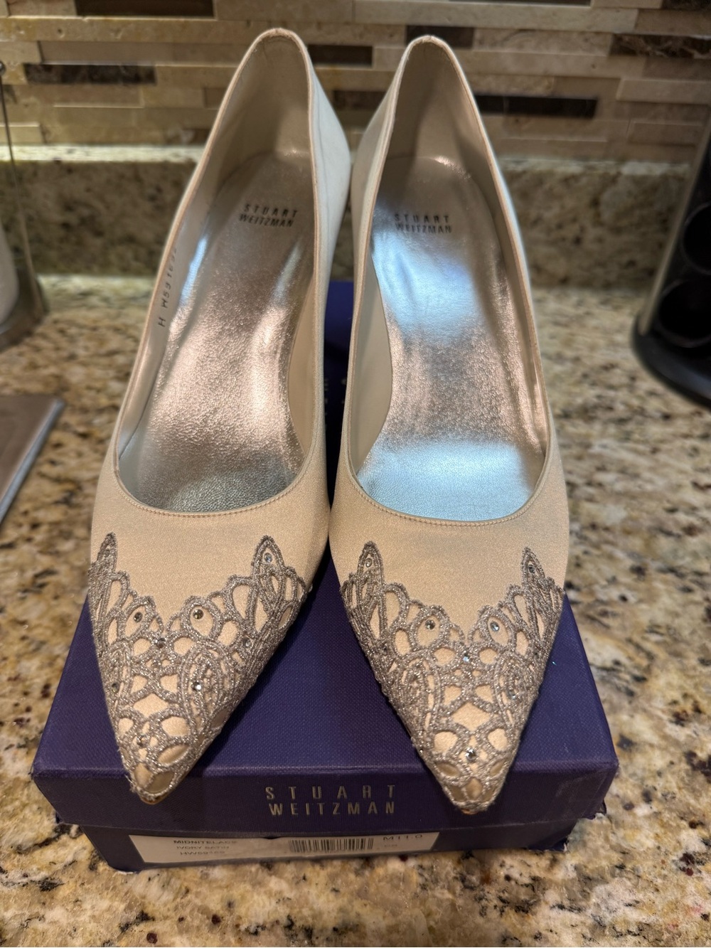 Stuart Weitzman "Midnitelace" Pumps (Model HW59169) in Ivory Satin, s11